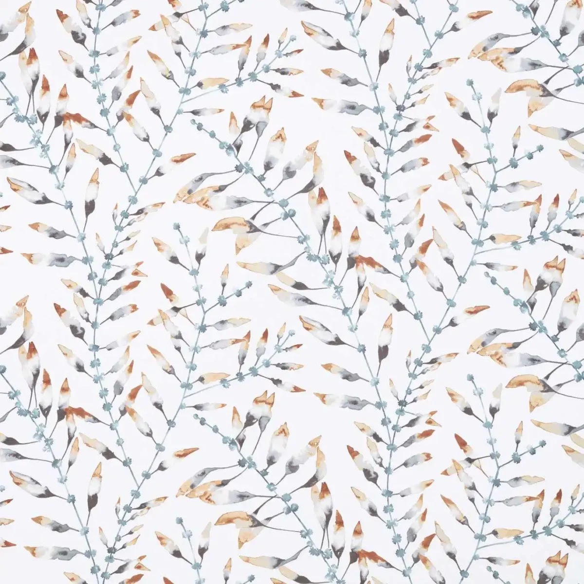 Chaconia Fabric - Amber / Slate by orange botanical linen fabric from Harlequin