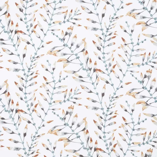 Chaconia Fabric - Amber / Slate by orange botanical linen fabric from Harlequin