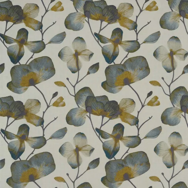 Kienze Fabric - Marine / Zest by blue botanical printed fabric from Harlequin