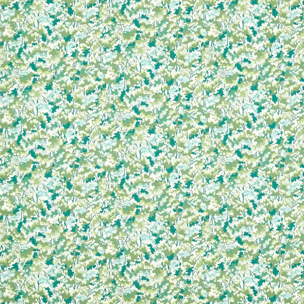 Tree Tops Fabric - Forest / Kelly / Aqua by green botanical cotton fabric from Harlequin