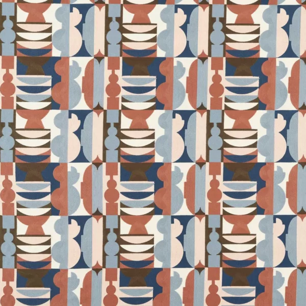 Potshop Fabric - Rose / Pacific by blue geometric embroideried fabric from Harlequin