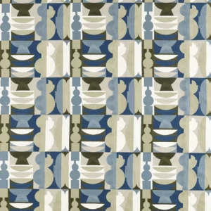 blue geometric embroideried fabric from Harlequin