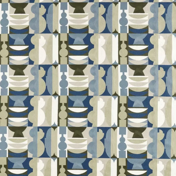 Potshop Fabric - Atlantic / Neptune Green by blue geometric embroideried fabric from Harlequin