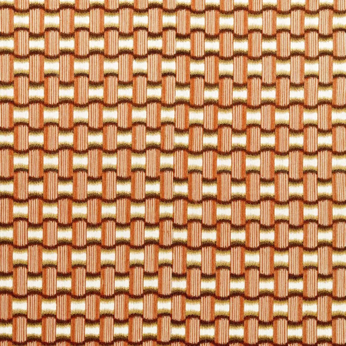 Ikigai Fabric - Terracotta by orange geometric embroideried fabric from Harlequin