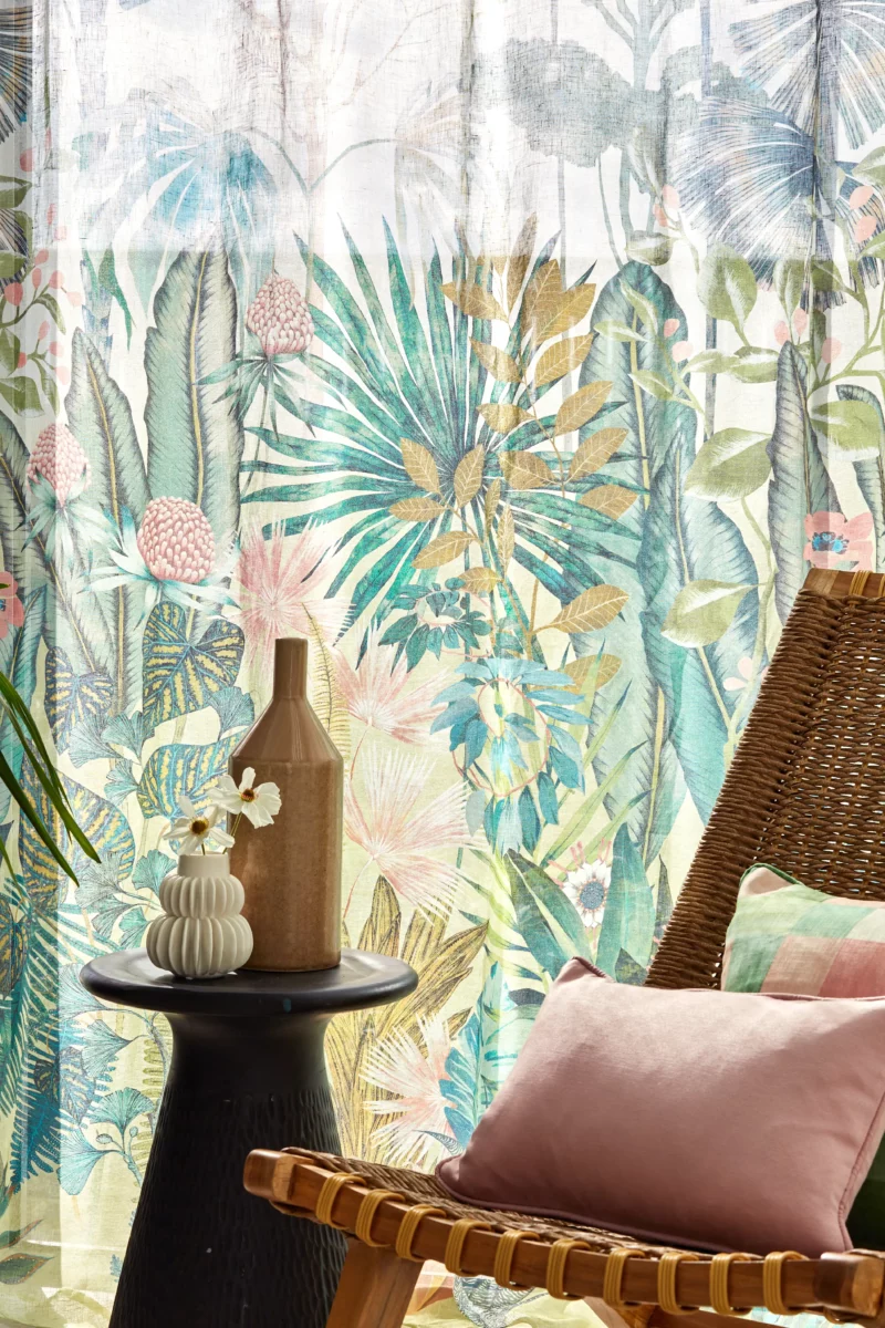 Floreana Sheer Fabric - Black Earth / Tranquility from