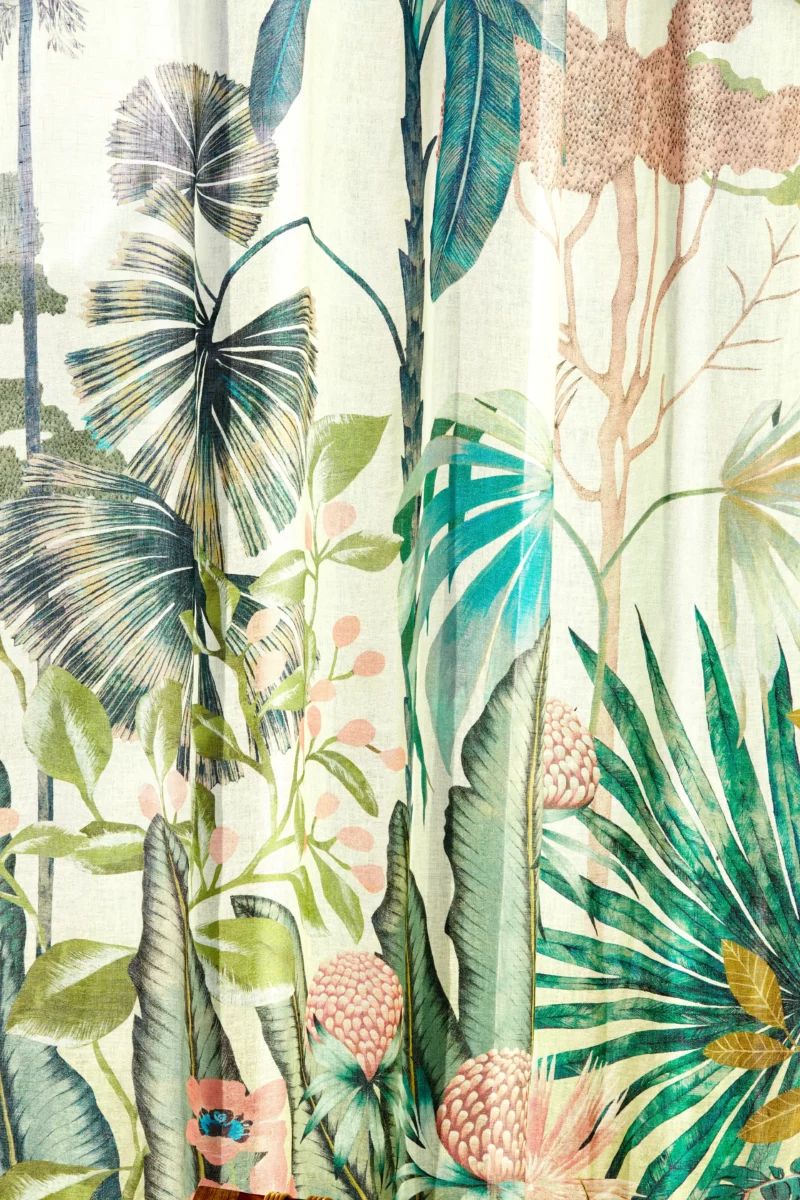 Floreana Sheer Fabric - Black Earth / Tranquility from