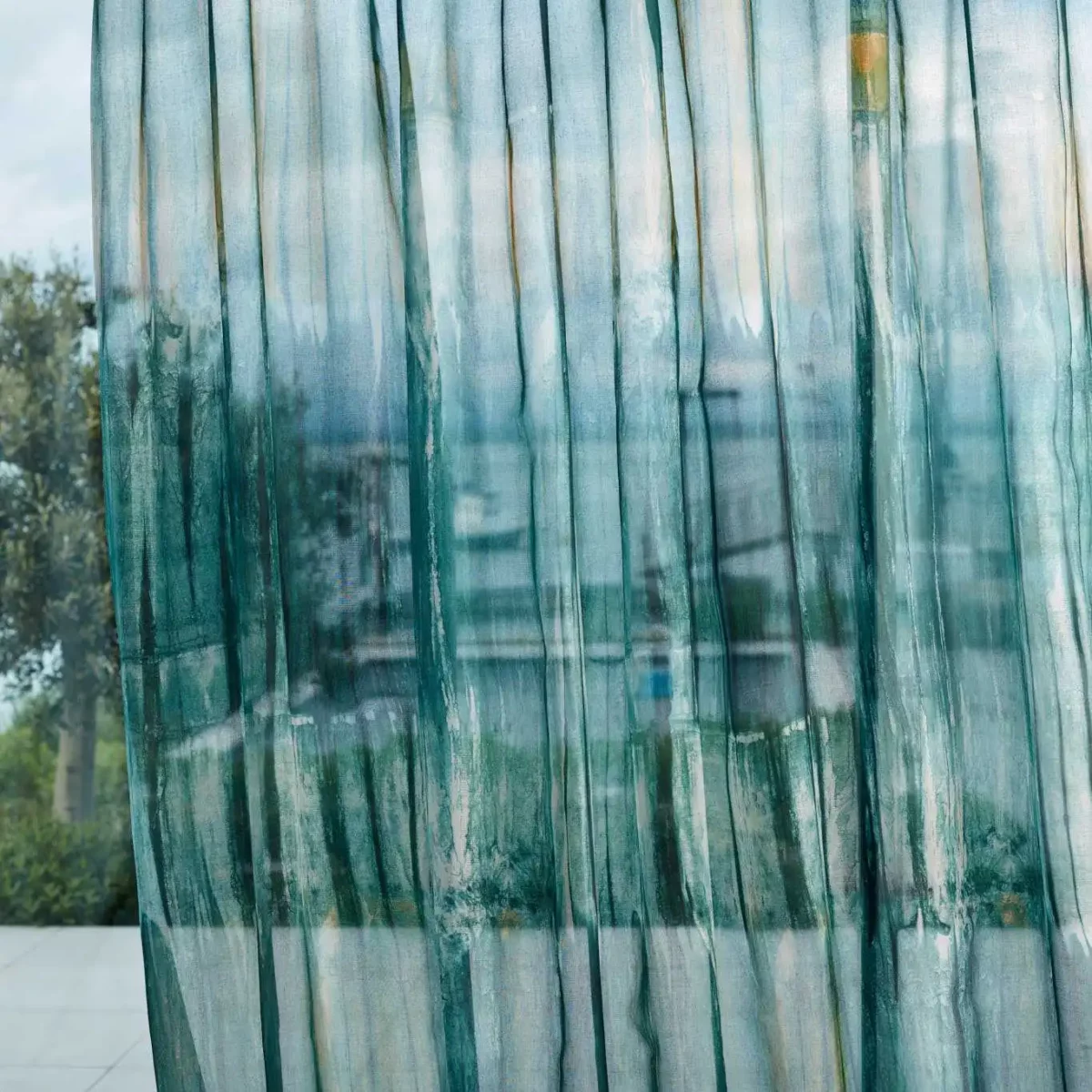 Yuti Fabric - Emerald / Saffron / Stone by blue contemporary voile-sheer fabric from Harlequin