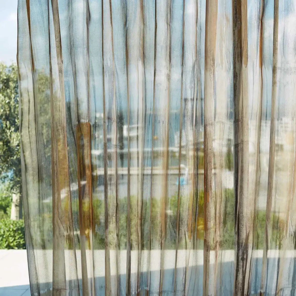 Yuti Fabric - Saffron / Pewter / Charcoal by neutral contemporary voile-sheer fabric from Harlequin