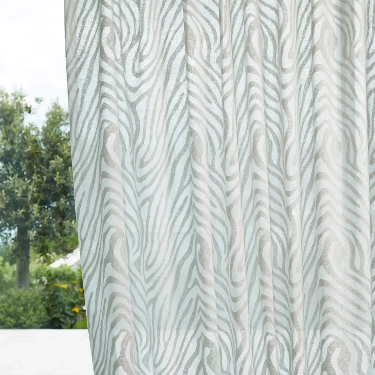 Equus Fabric - Chalk / Tranquility by white contemporary voile-sheer fabric from Harlequin