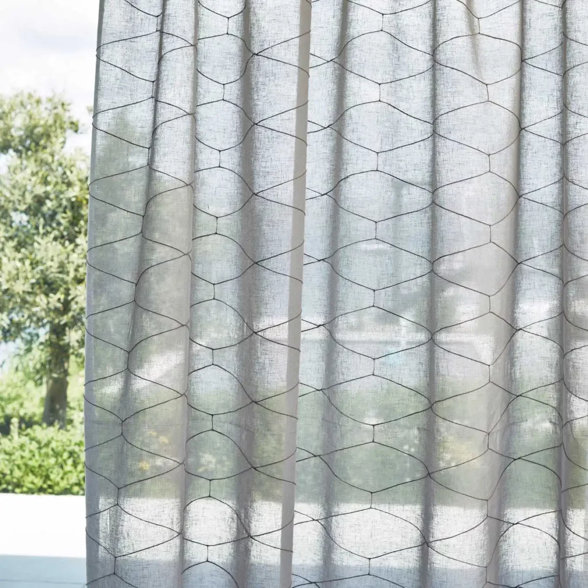 black-grey geometric voile-sheer fabric from Harlequin