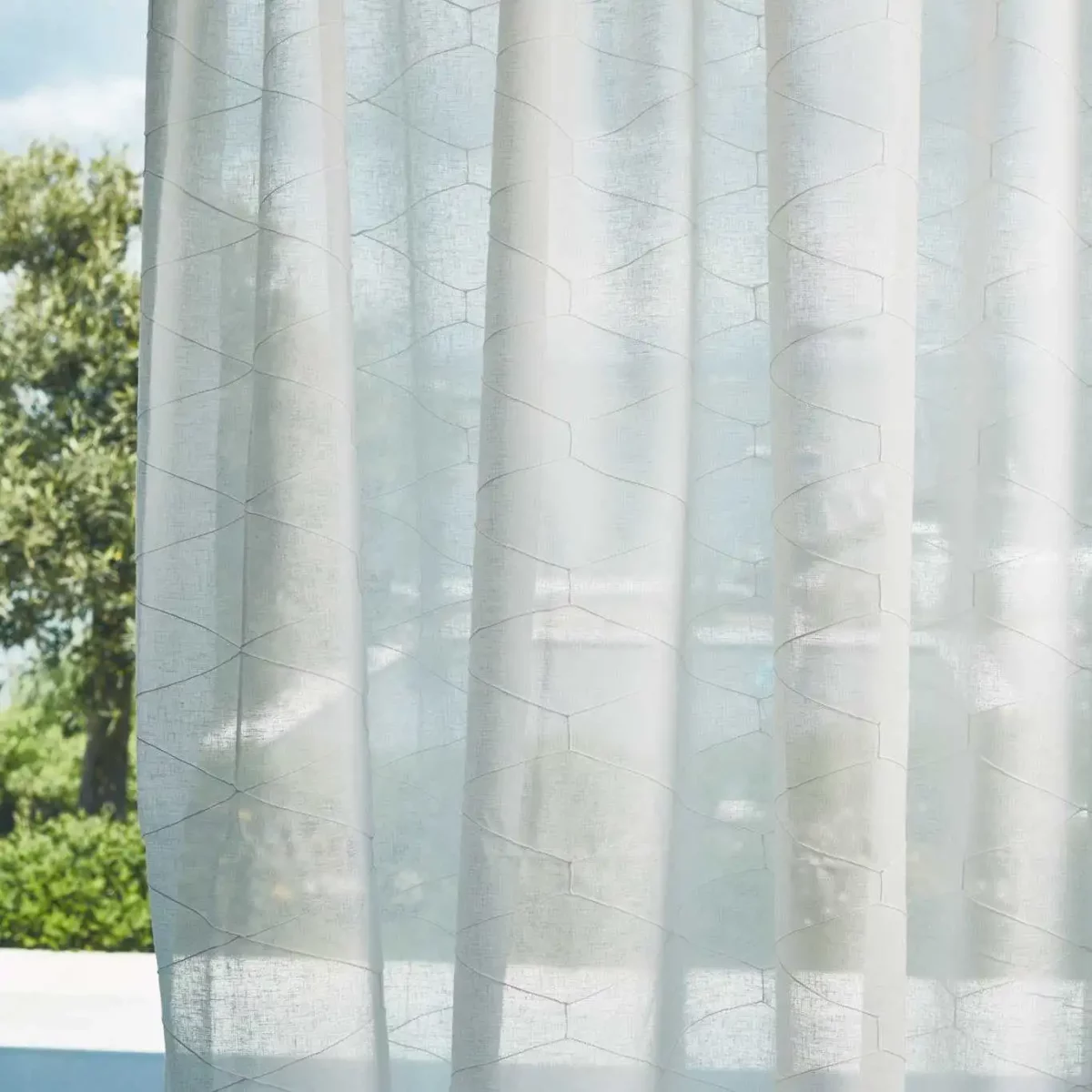 Arbor Fabric - Chalk by white geometric voile-sheer fabric from Harlequin