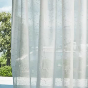 white geometric voile-sheer fabric from Harlequin