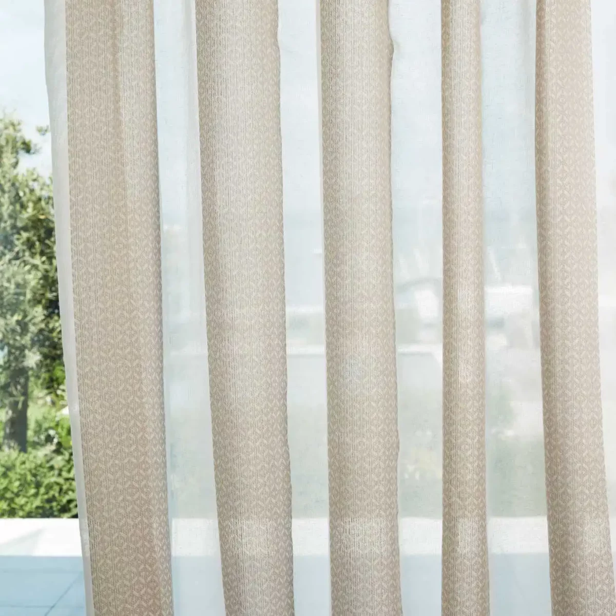 neutral striped voile-sheer fabric from Harlequin