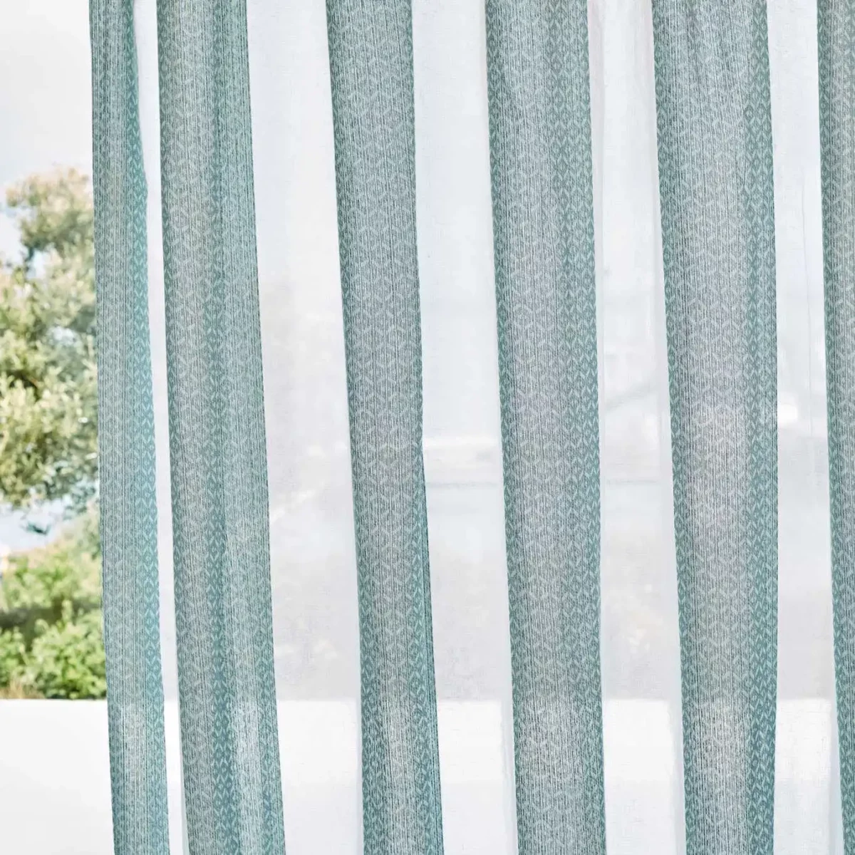 Ether Fabric - Chalk / Celestial by blue striped voile-sheer fabric from Harlequin