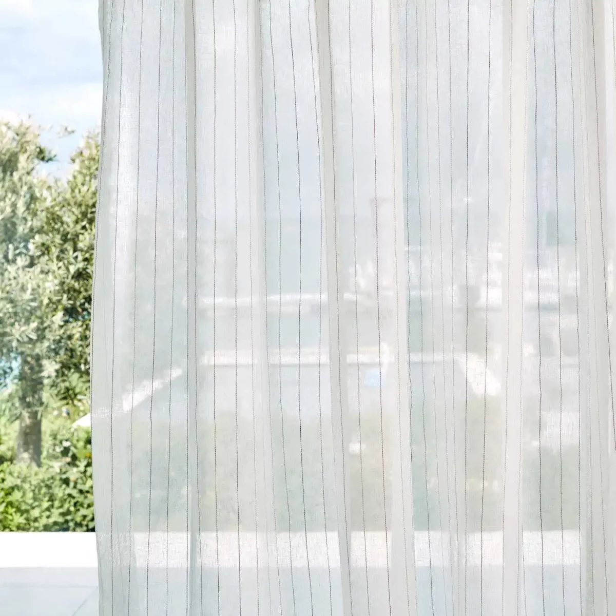 Amble Fabric - Chalk / Multi by white striped voile-sheer fabric from Harlequin