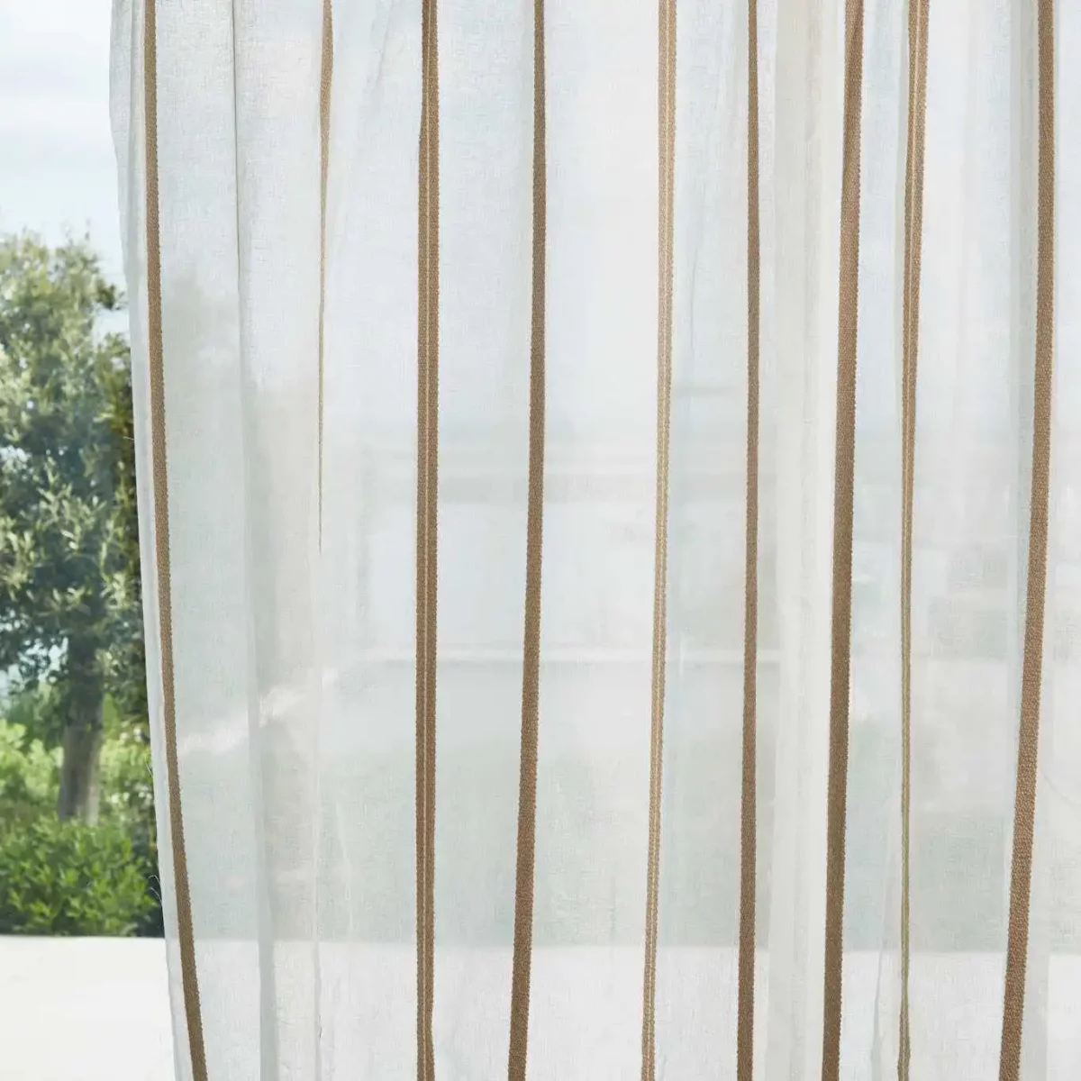 neutral striped voile-sheer fabric from Harlequin