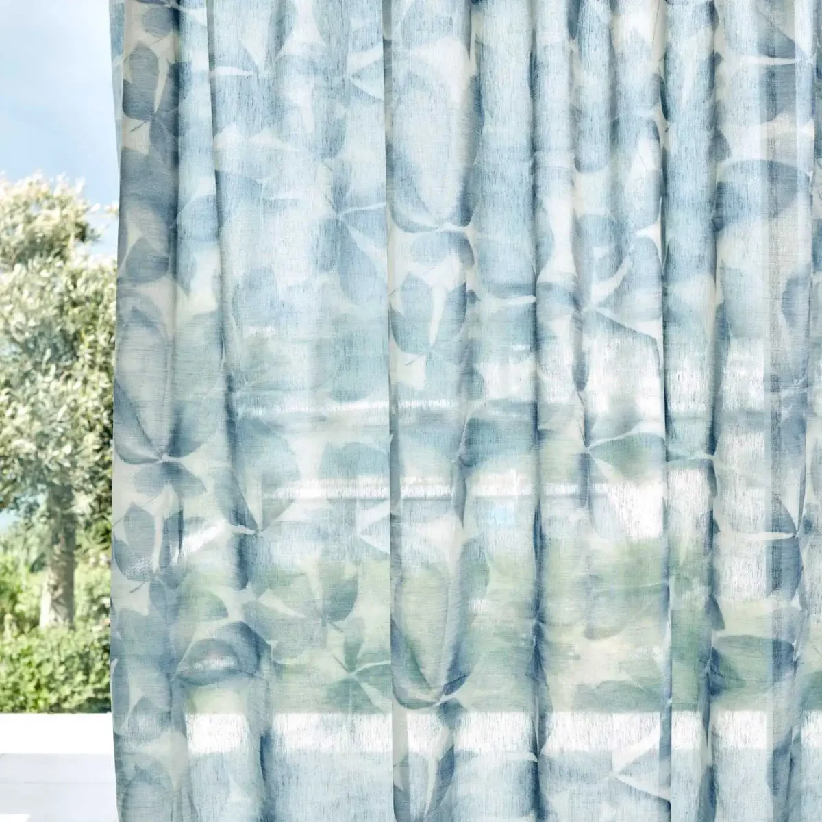 Grounded Sheer Fabric - Celestial by blue botanical voile-sheer fabric from Harlequin