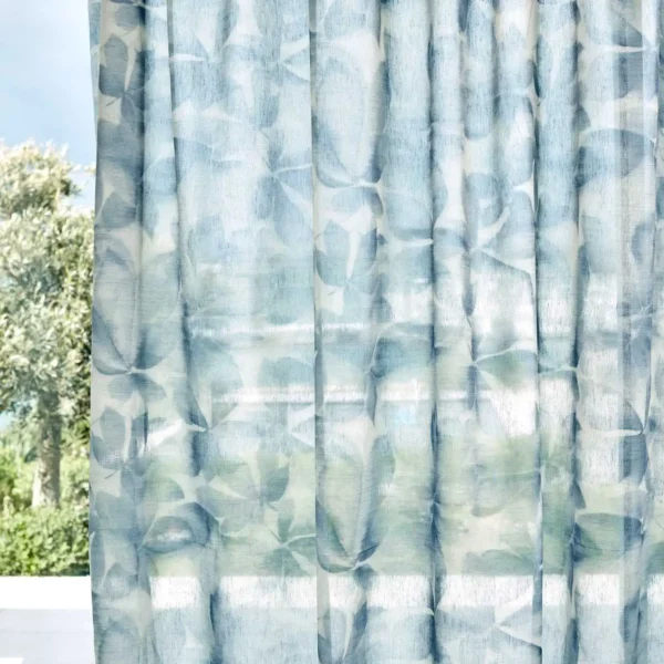 Grounded Sheer Fabric - Celestial by blue botanical voile-sheer fabric from Harlequin
