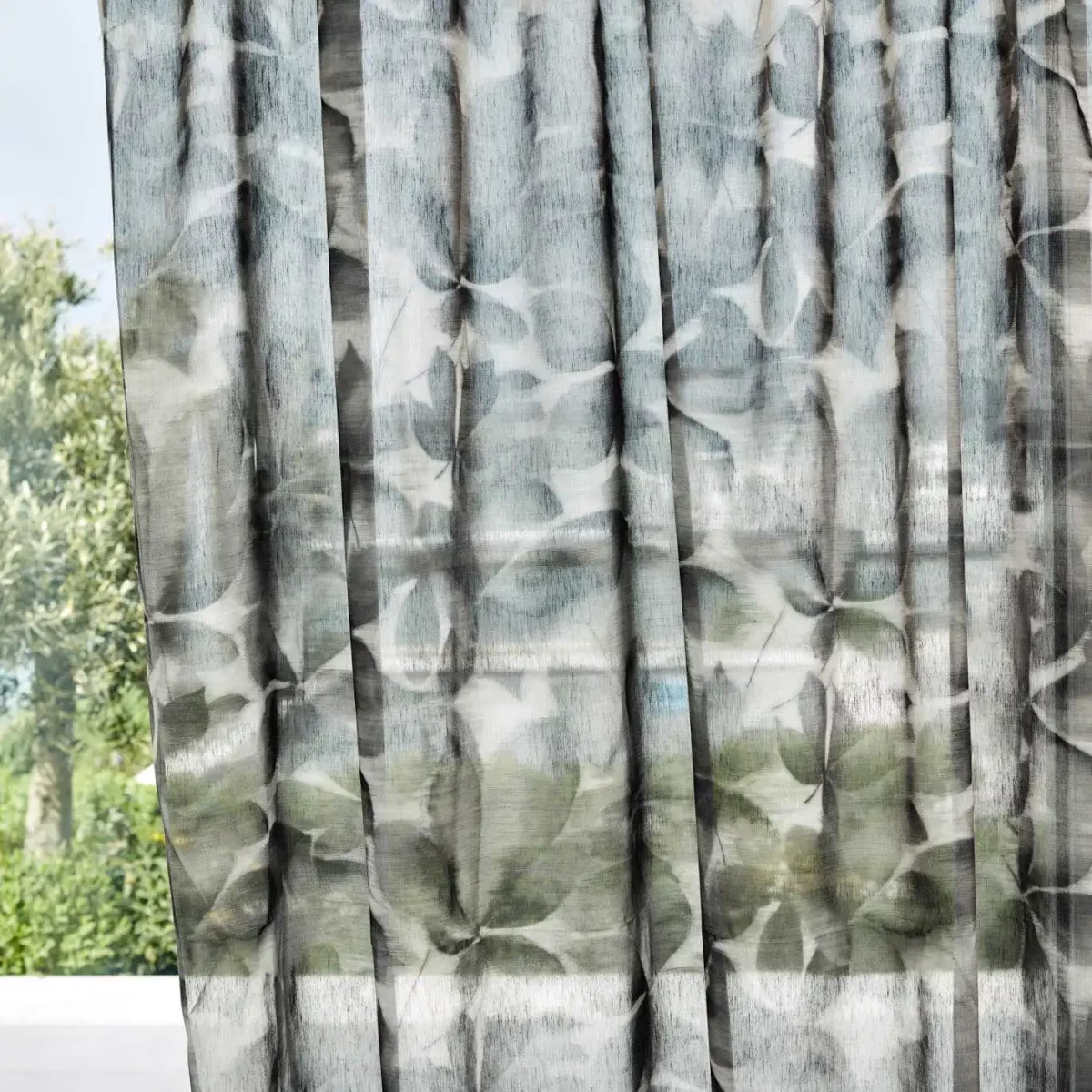 Grounded Sheer Fabric - Black Earth by black-grey botanical voile-sheer fabric from Harlequin
