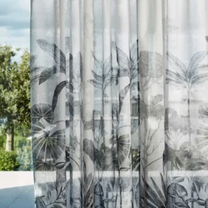 black-grey botanical voile-sheer fabric from Harlequin