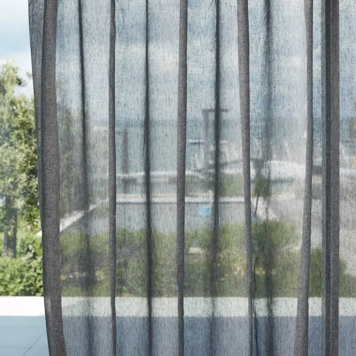 Lucent Fabric - Ebony by black-grey plain voile-sheer fabric from Harlequin