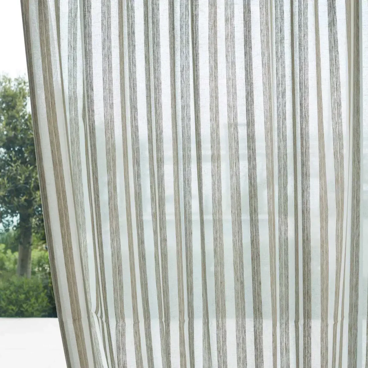 Himmel Fabric - Stone by black-grey striped voile-sheer fabric from Harlequin