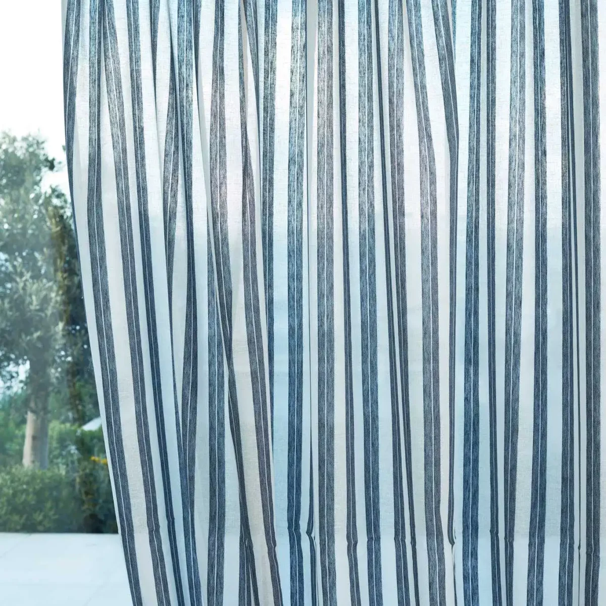 blue striped voile-sheer fabric from Harlequin