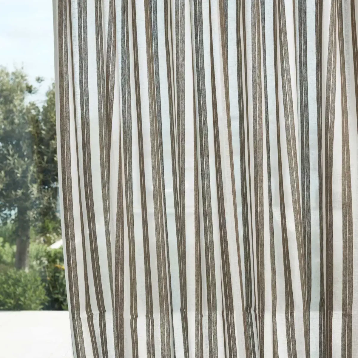 Himmel Fabric - Olive by green striped voile-sheer fabric from Harlequin