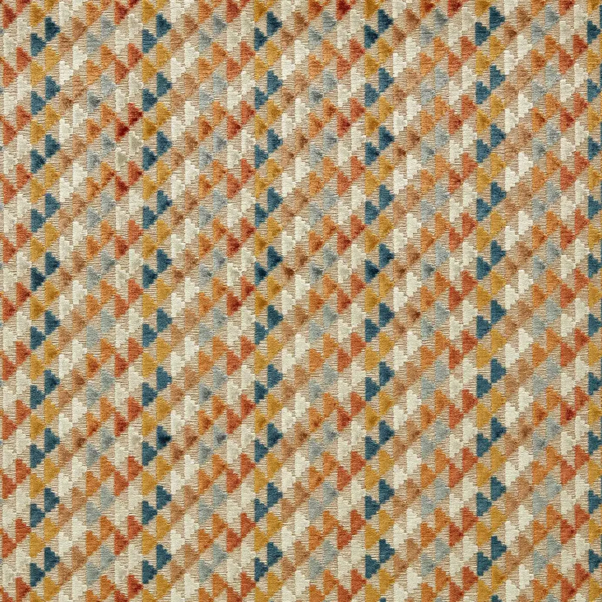 Vidi Fabric - Tiger / Taupe / French Blue by orange geometric velvet-chenille fabric from Harlequin