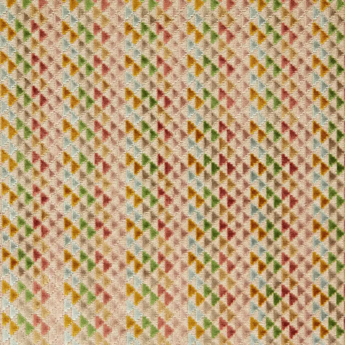 Vidi Fabric - Blush / Ochre / Kelly by multicolour geometric velvet-chenille fabric from Harlequin