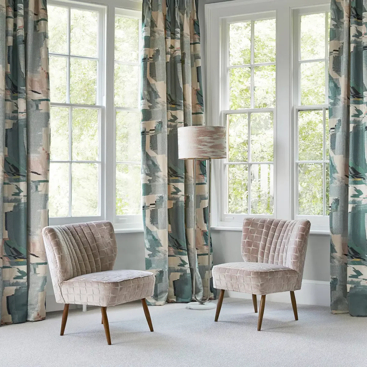 Perspective Fabric - Emerald / Peony by Perspective Fabric - Emerald / Peony from
