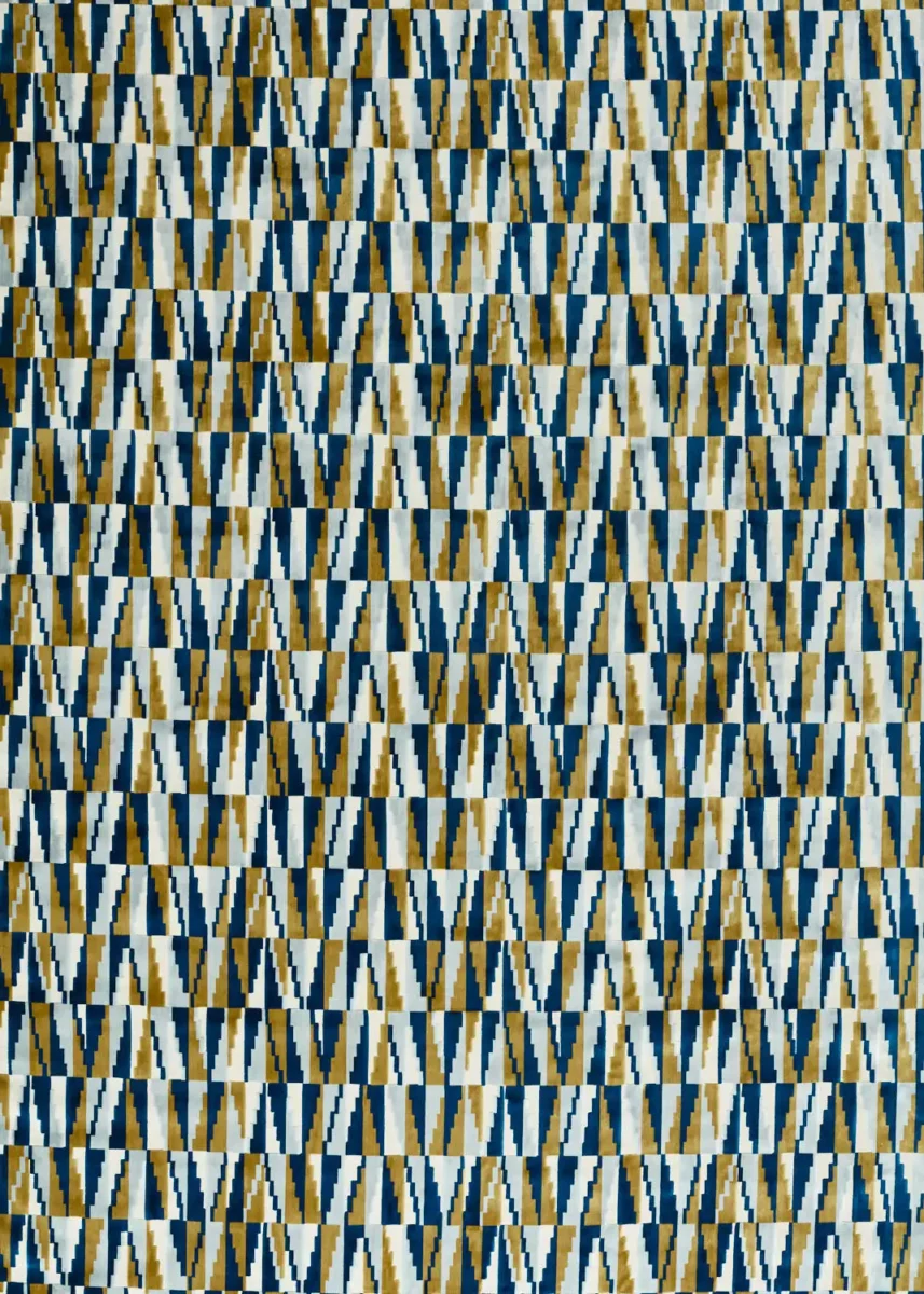Acute Fabric - Cobalt / Ochre by blue geometric woven fabric from Harlequin