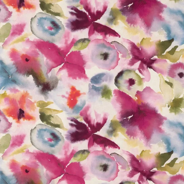 Flores Fabric - Fuchsia / Zest / Azure by pink contemporary linen fabric from Harlequin