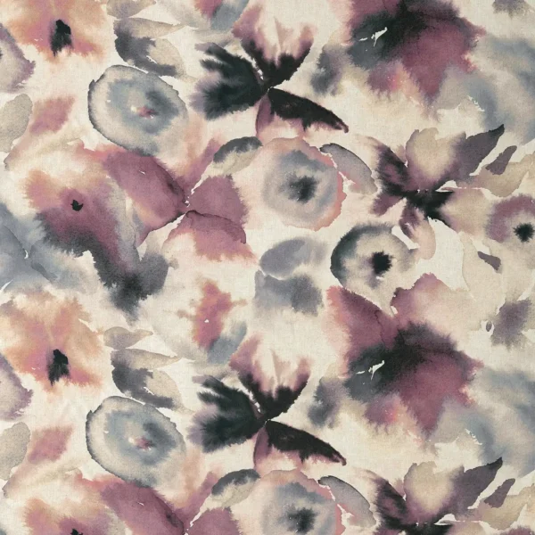 Flores Fabric - Damson / Viola / Blush by purple contemporary linen fabric from Harlequin