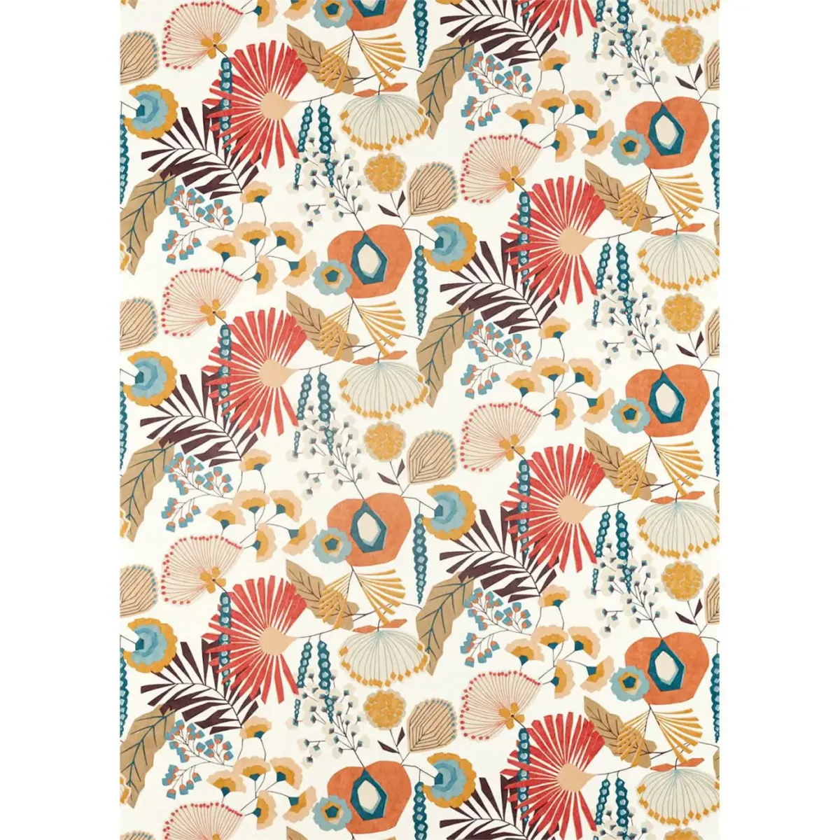 Zavala Fabric - Russet / Navy / Lagoon by multicolour botanical cotton fabric from Harlequin