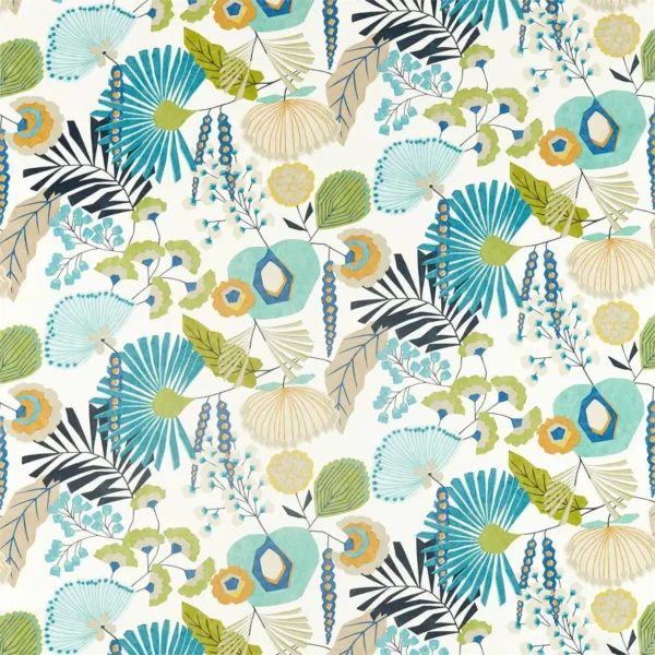 Zavala Fabric - Lime / Sienna / Cobalt by multicolour botanical cotton fabric from Harlequin