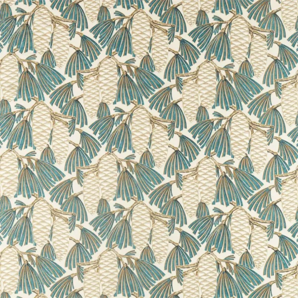 Foxley Fabric - Kingfisher by blue botanical linen fabric from Harlequin