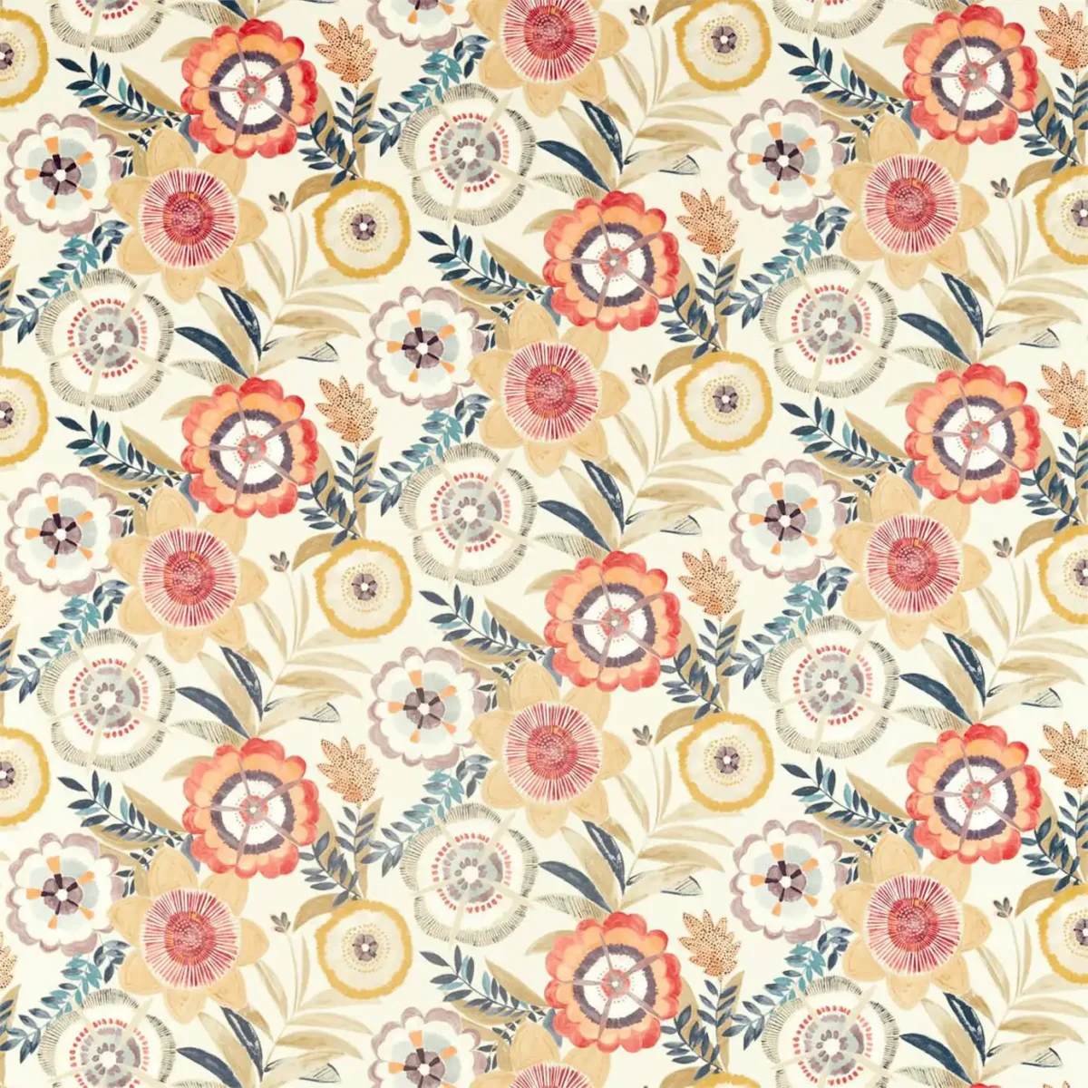 Komovi Fabric - Sunset / Blush / Midnight by multicolour botanical cotton fabric from Harlequin