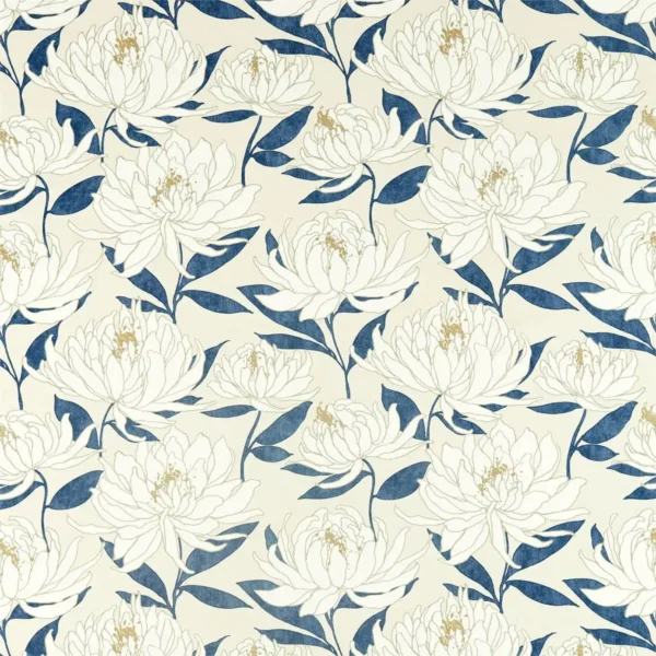Sebal Fabric - Cobalt / Glacier by blue botanical printed fabric from Harlequin