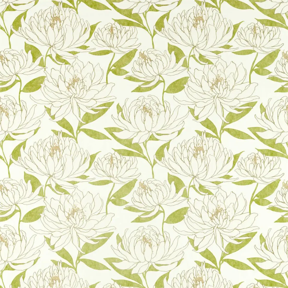 Sebal Fabric - Laurel / Chalk by green botanical printed fabric from Harlequin