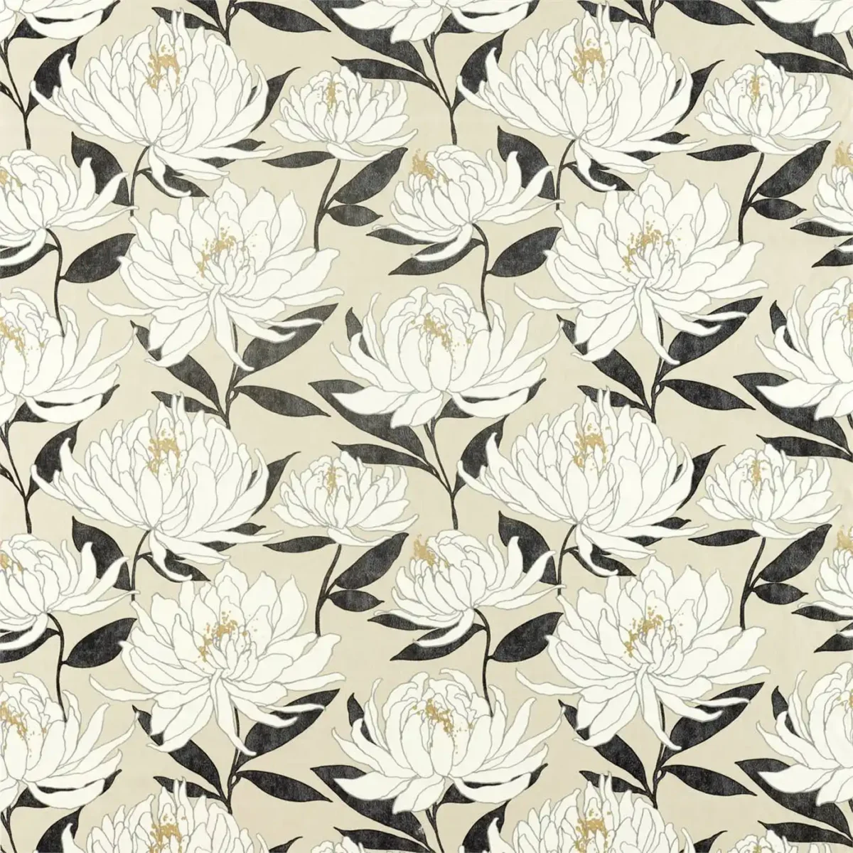 black-grey botanical printed fabric from Harlequin