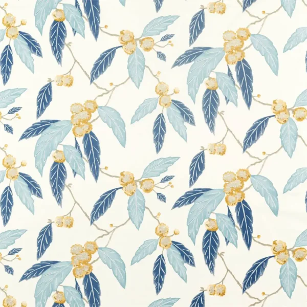 Coppice Fabric - Saffron / Cobalt by blue botanical cotton fabric from Harlequin