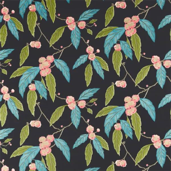 Coppice Fabric - Cerise / Marine by blue botanical cotton fabric from Harlequin