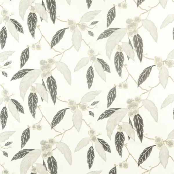 Coppice Fabric - Platinum / Ebony by black-grey botanical cotton fabric from Harlequin