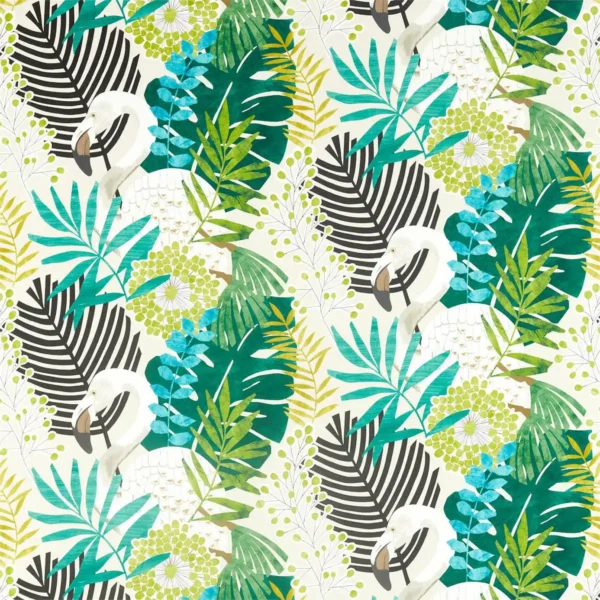 Solana Fabric - Ebony / Zest / Marine by multicolour botanical cotton fabric from Harlequin