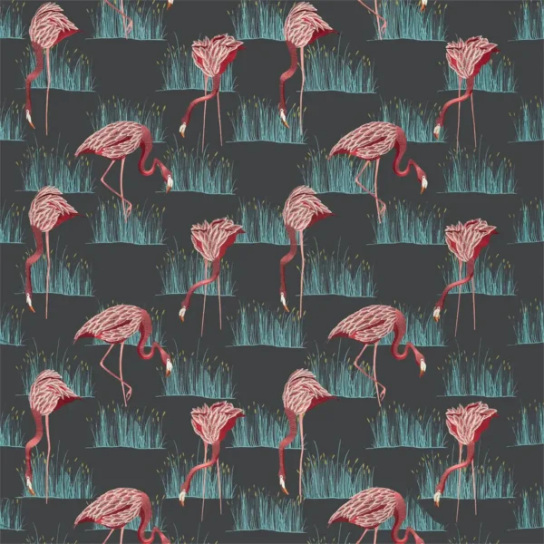 Salinas Fabric - Azalea / Lagoon by black-grey animal jacquard fabric from Harlequin