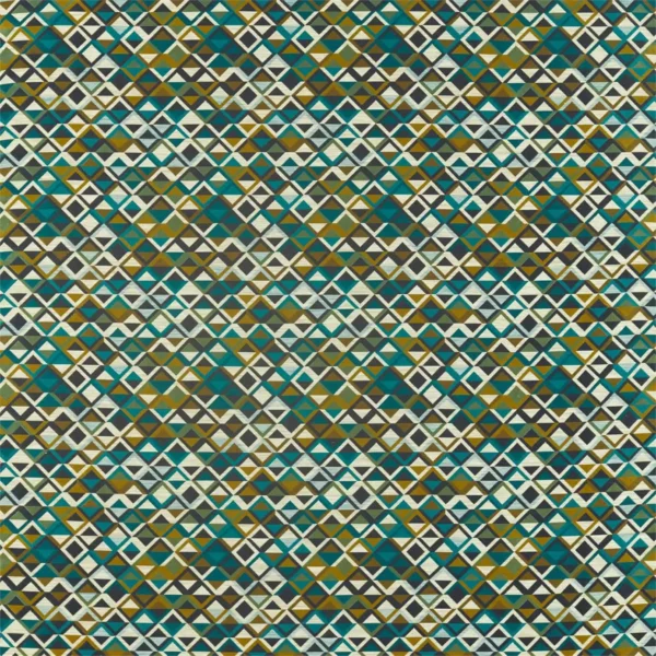 Boka Fabric - Charcoal / Marine / Zest by blue geometric velvet-chenille fabric from Harlequin