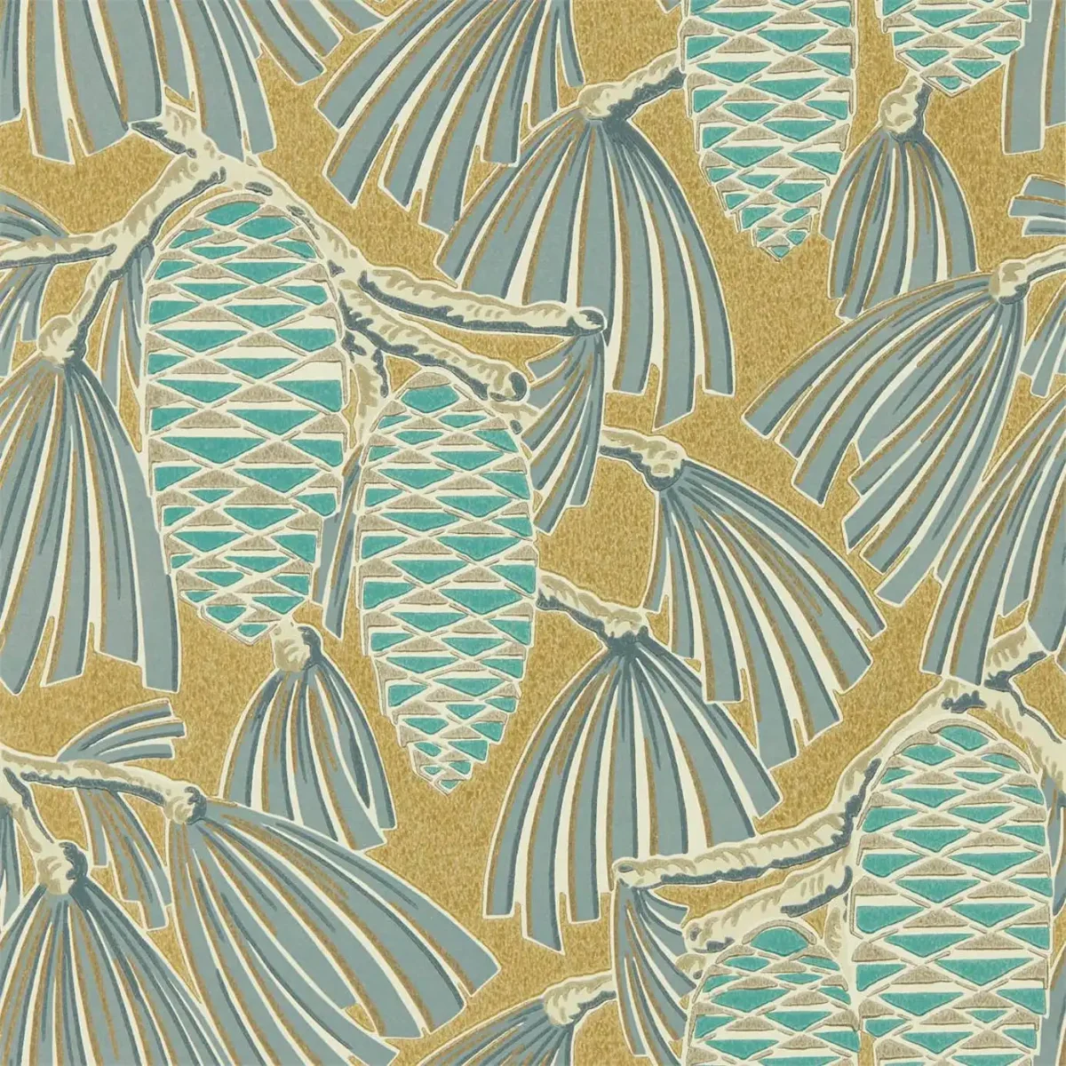 Foxley Wallpaper - Kingfisher / Gold by multicolour botanical wallpaper from harlequin