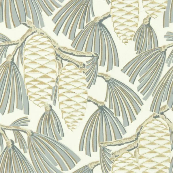 Foxley Wallpaper - Platinum / Gold by black-grey botanical wallpaper from harlequin