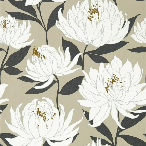 Sebal Wallpaper - Platinum / Ebony by black-grey botanical wallpaper from harlequin